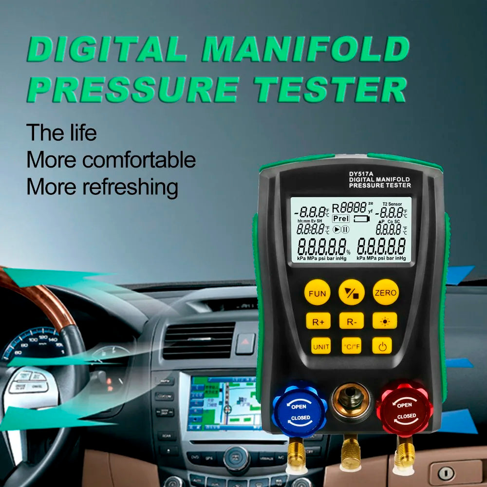 DY517A Pressure Gauge Refrigeration Digital Vacuum Pressure Manifold Tester Meter HVAC Temperature Tester Valve Tool Kit