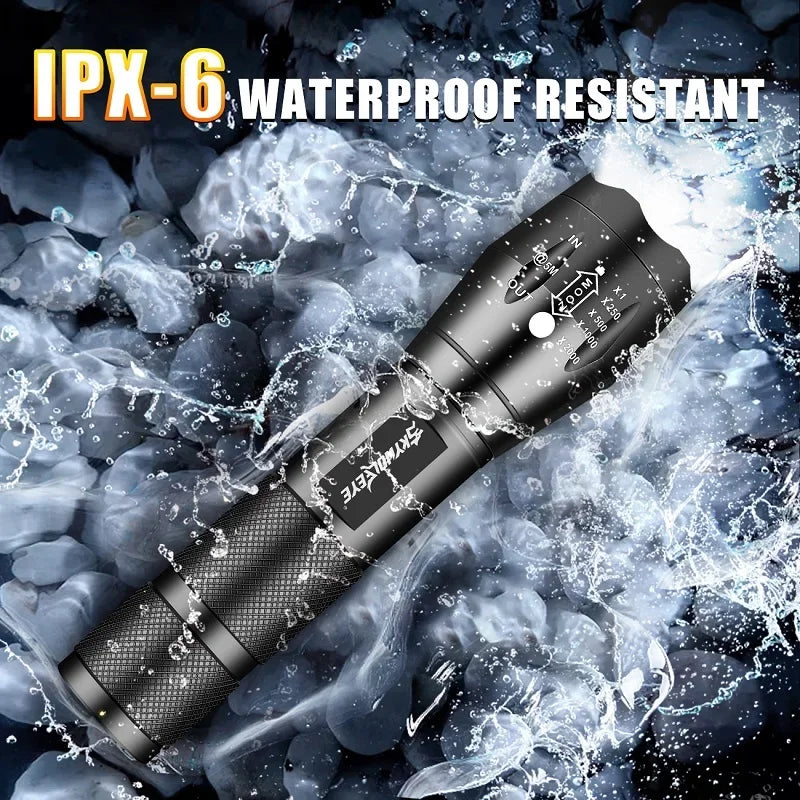 Skywolfeye Super Bright LED Flashlight Waterproof Tactical Torch Zoom Emergency Outdoor with Battery and Charger