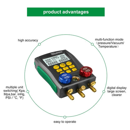 DY517A Pressure Gauge Refrigeration Digital Vacuum Pressure Manifold Tester Meter HVAC Temperature Tester Valve Tool Kit