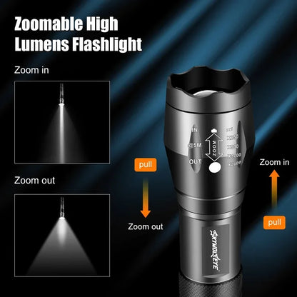 Skywolfeye Super Bright LED Flashlight Waterproof Tactical Torch Zoom Emergency Outdoor with Battery and Charger